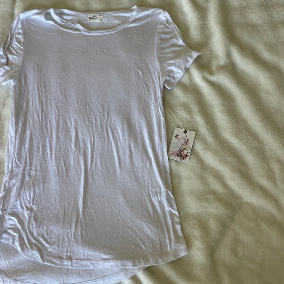 Glitz White Cold Shoulder Sheer Short Sleeve Tee - Picture 2 of 6